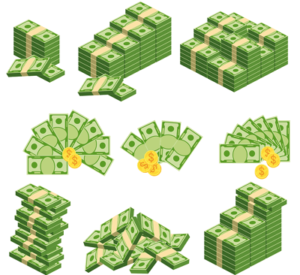 piles of cash money different sizes