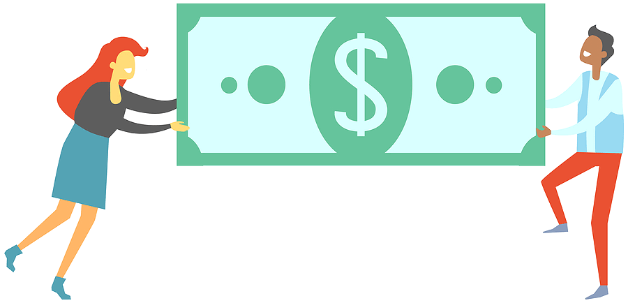 two people holding money
